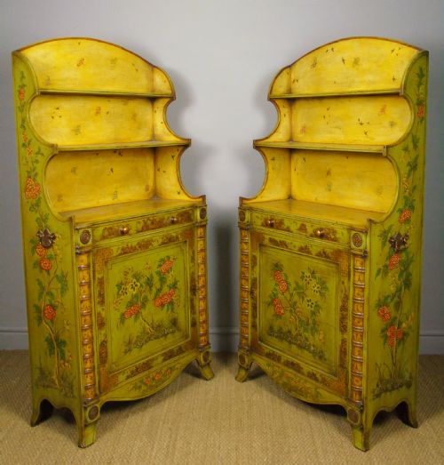 fig 2. Fabulous Pair of Painted Regency Style Chinoiserie Alcove Bookcase Cabinets