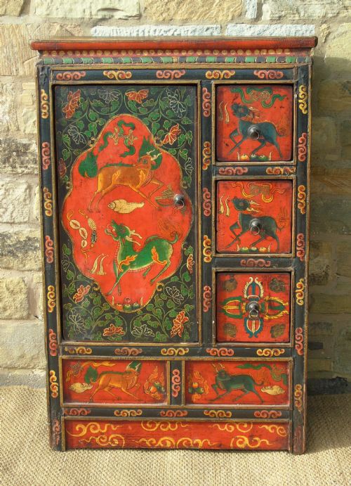 Stunning 19th Century Tibetan Hand Painted Cabinet