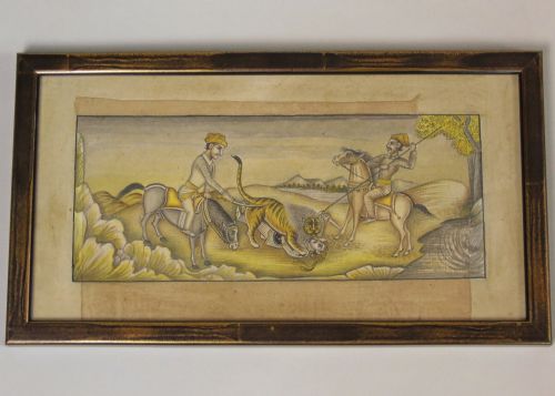 Antique Indian Watercolour Tiger Hunt