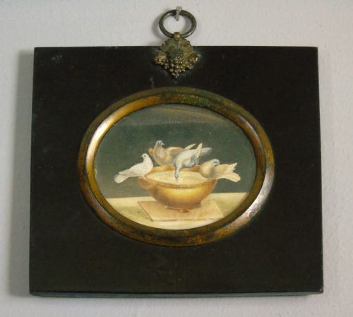 Antique Miniature Watercolour Painting Plinys Doves