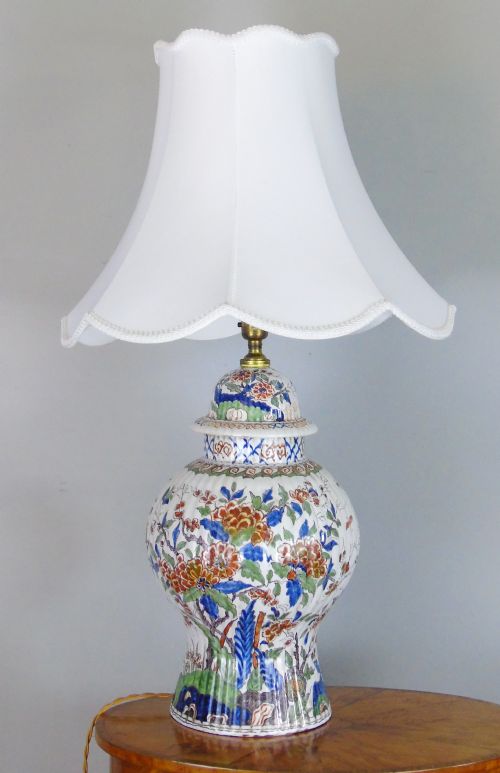 Large Antique French Polychrome Faience Lamp