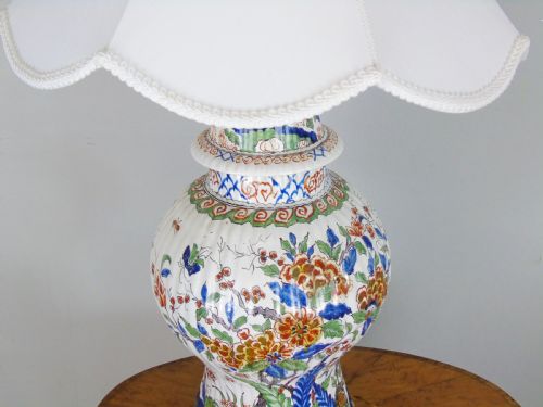 fig 1. Large Antique French Polychrome Faience Lamp