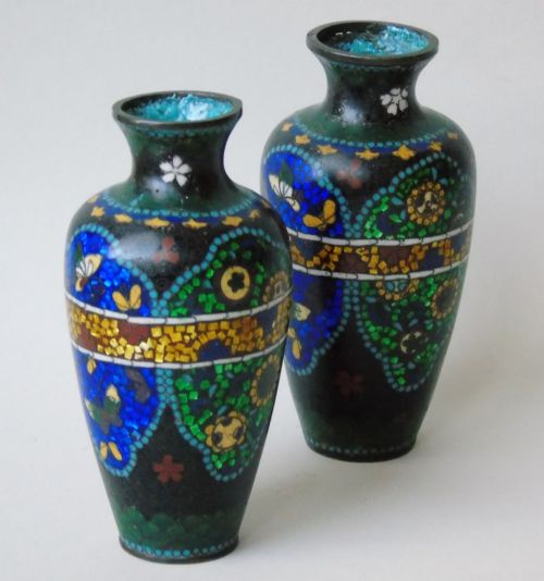 Unusual Pair of Japanese Cloisonne Vases Meiji Period