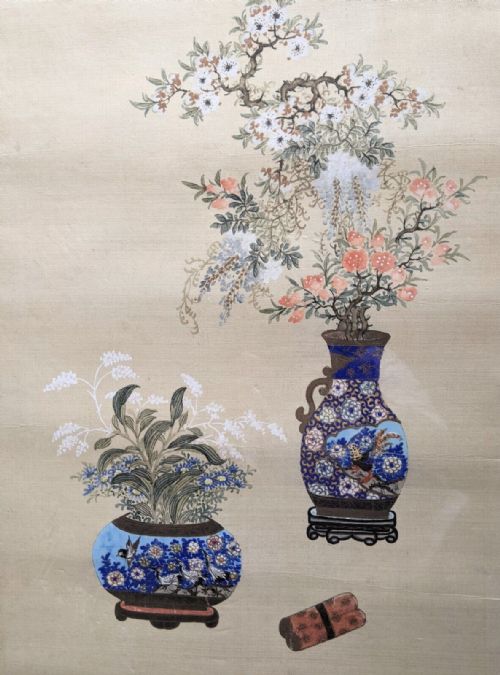 Pair Early 20th Century Chinese Watercolour on Silk