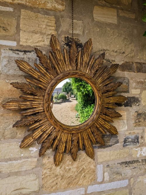 Antique French Sunburst Giltwood Mirror