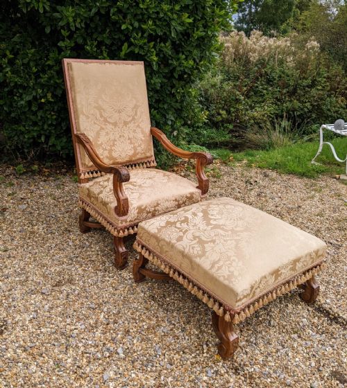 fig 1. 19th Century Charles X Style Walnut Armchair and Footstool