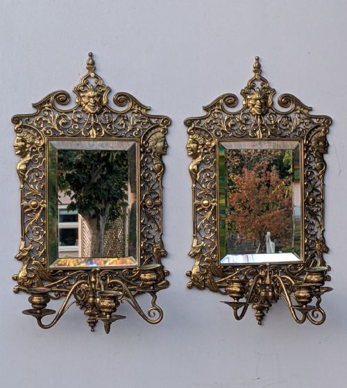Superb Quality Pair of Brass Girandole Mirrors