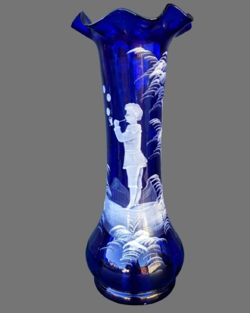 Good Large Victorian Blue Mary Gregory Vase