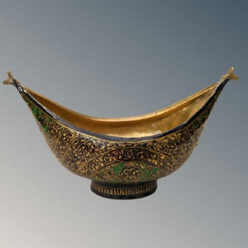Antique Indian Kashmir Bowl Hand Painted Brass