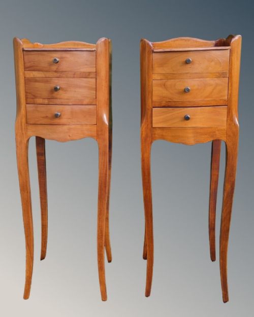 Pretty Petite Pair of French Cherrywood Bedside Cabinets