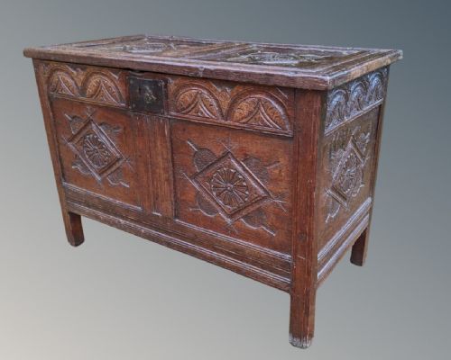 fig 1. 17th Century Oak Coffer Charles II