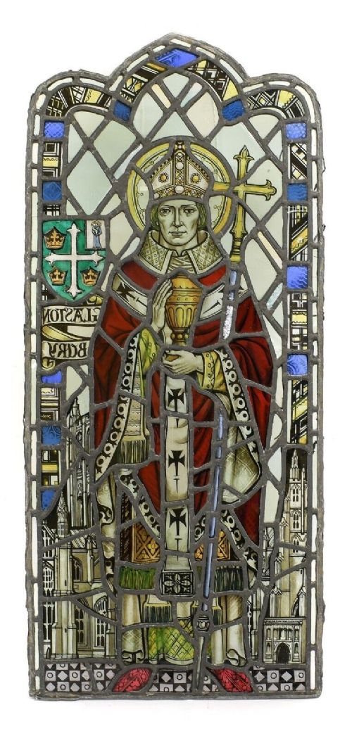 Victorian Ecclesiastical Stained Glass Panel Saint Dunstan Glastonbury