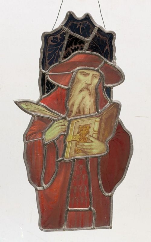 Arts & Crafts Ecclesiastical Stained Glass Panel Biblical Scholar