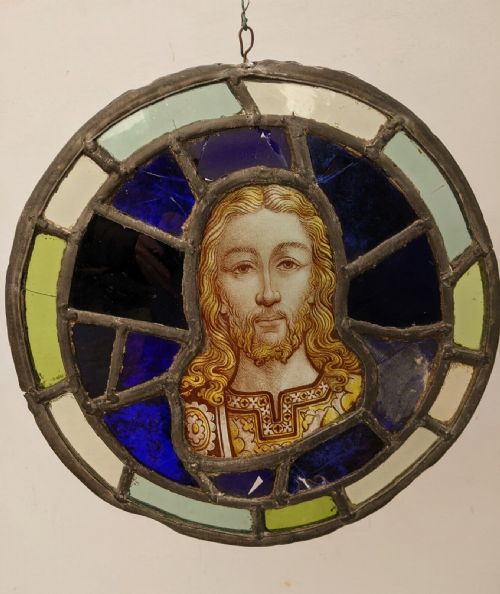Victorian Ecclesiastical Stained Glass Panel Face of Christ