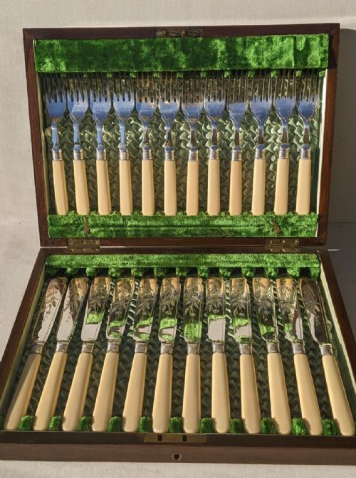 Antique Fish Knives and Forks 12 Set