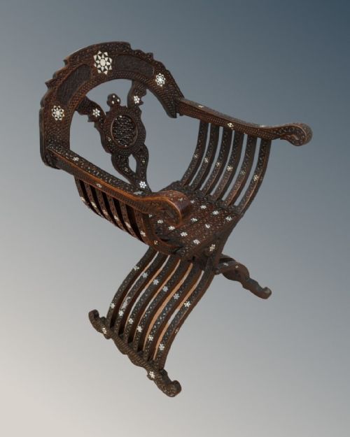 Stunning Syrian Inlaid Savonarola Chair