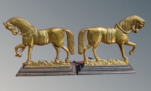 Pair of Antique Brass and Cast Iron Horses Door Porters
