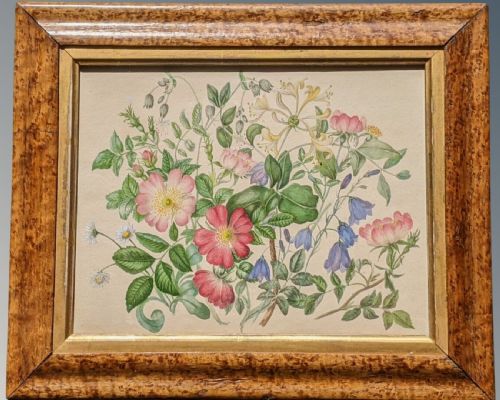 Beautiful Country Cottage Floral Watercolour 19th Century