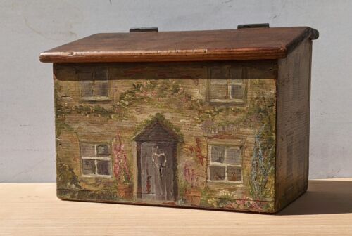 Charming Folk Art Hand Painted Georgian Cottage Box