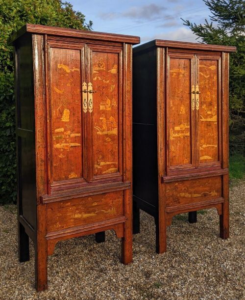 Fabulous Pair of Chinese Lacquer Wardrobes
