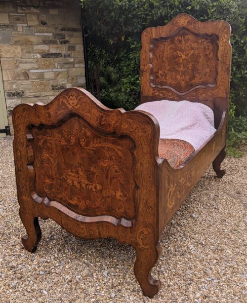 Dutch Walnut & Floral Marquetry Single Beadstead
