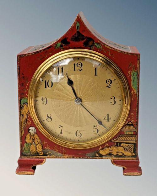 Pretty Red Chinoiserie Mantle Clock