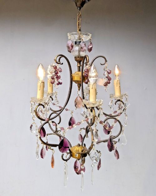 Pretty French Antique Coloured Glass Chandelier