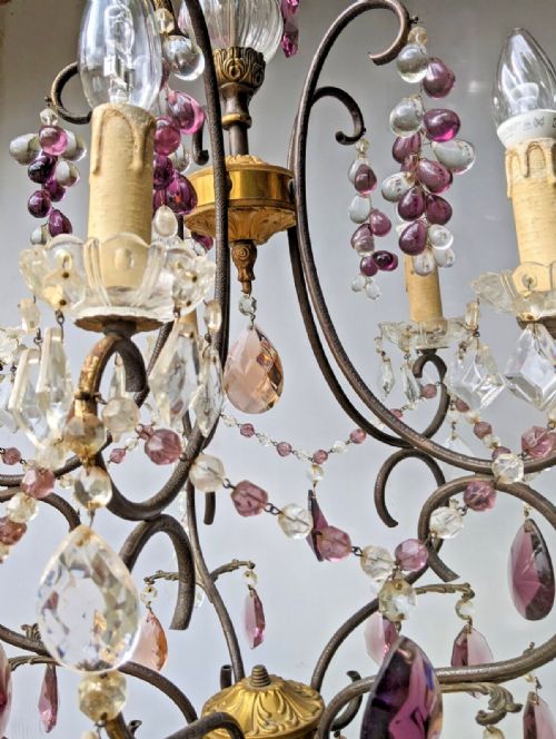 fig 1. Pretty French Antique Coloured Glass Chandelier