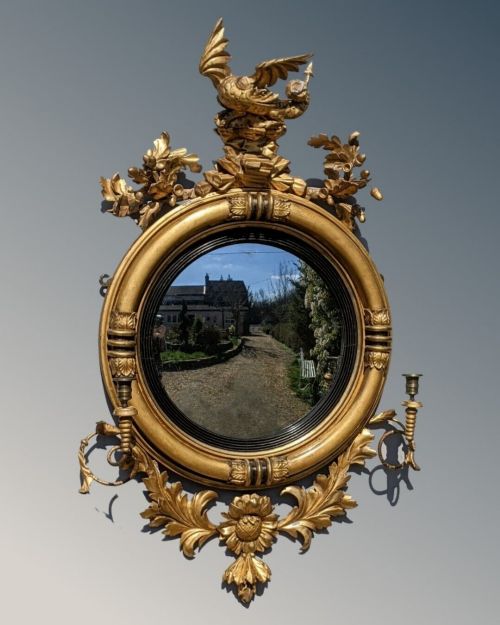 Good Regency Convex Giltwood Mirror Dragon Crest