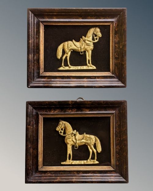 Pair of Regency Gilt Bronze Horses Framed