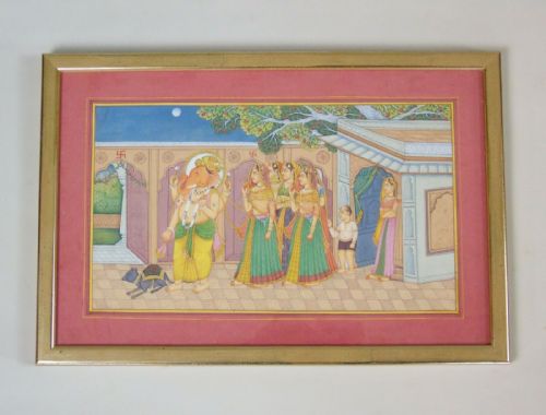 Antique Indian Gouache Painting Rajasthan 19th Century Ganesha