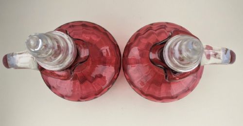 PAIR OF ANTIQUE CRANBERRY GLASS DECANTERS - ADDITIONAL PHOTO 1