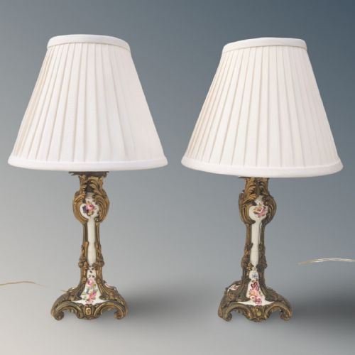 Pair Antique French Porcelain and Ormolu Table Lamps