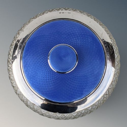 Antique Silver and Cut Crystal Dish with Guilloche Enamel