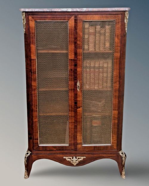 fig 1. Antique French Rosewood Bookcase Cabinet Marble Top