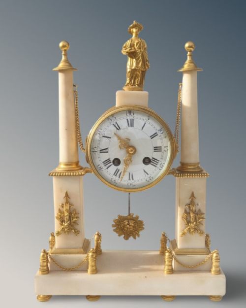 Antique French Marble Portico Clock
