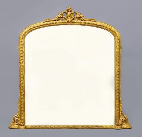 Antique Giltwood Arched Overmantel Mirror 19th Century
