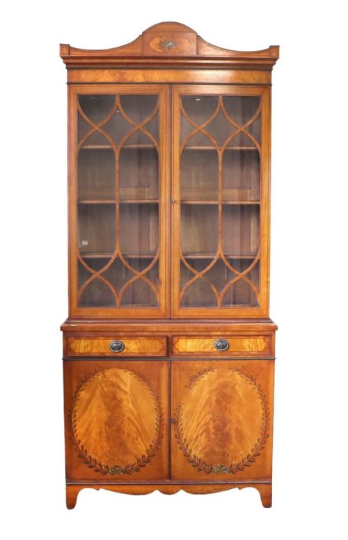 Antique Satinwood Bookcase Cabinet Hand Painted