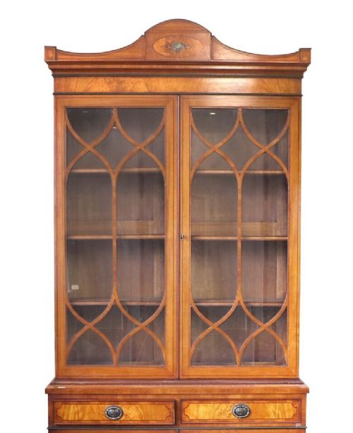 fig 1. Antique Satinwood Bookcase Cabinet Hand Painted