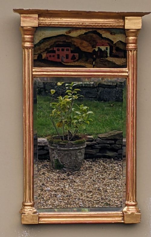 Neat Antique Regency Pier Glass Mirror Reverse Painted Napoleon