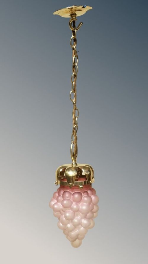Antique Ceiling Pendant Light Pink Glass Grapes
