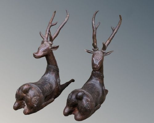 Stylish Pair of Chinese Bronzed Deer
