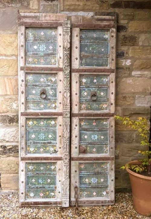 Pair Antique Indian Doors Hand Painted