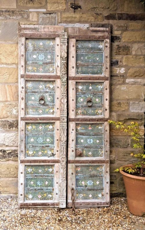 fig 1. Pair Antique Indian Doors Hand Painted