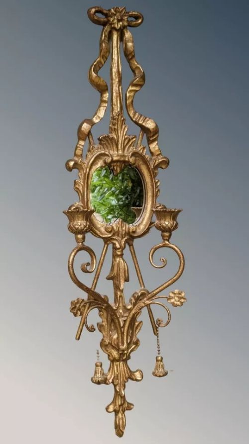 Italian Limewood Candle Sconce with Mirror