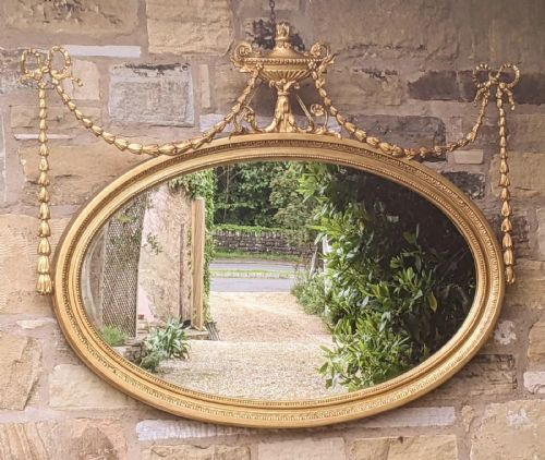 Regency Revival Adam Style Oval Gilt Mirror