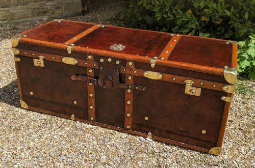 fig 1. Impressive Antique Leather Trunk Chest Military