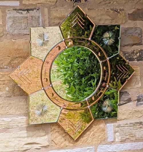 Art Deco Peach Cut Glass Mirror Star