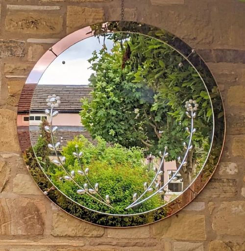 Very Large Art Deco Peach Glass Circular Mirror