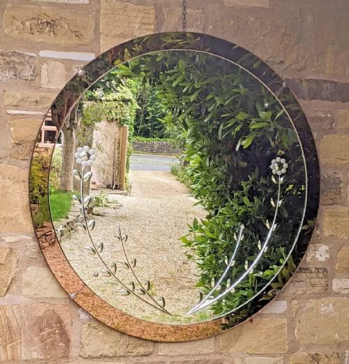 fig 1. Very Large Art Deco Peach Glass Circular Mirror